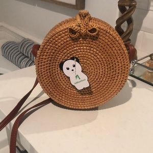 NWT AllBombuu round rattan natural purse w/ bow